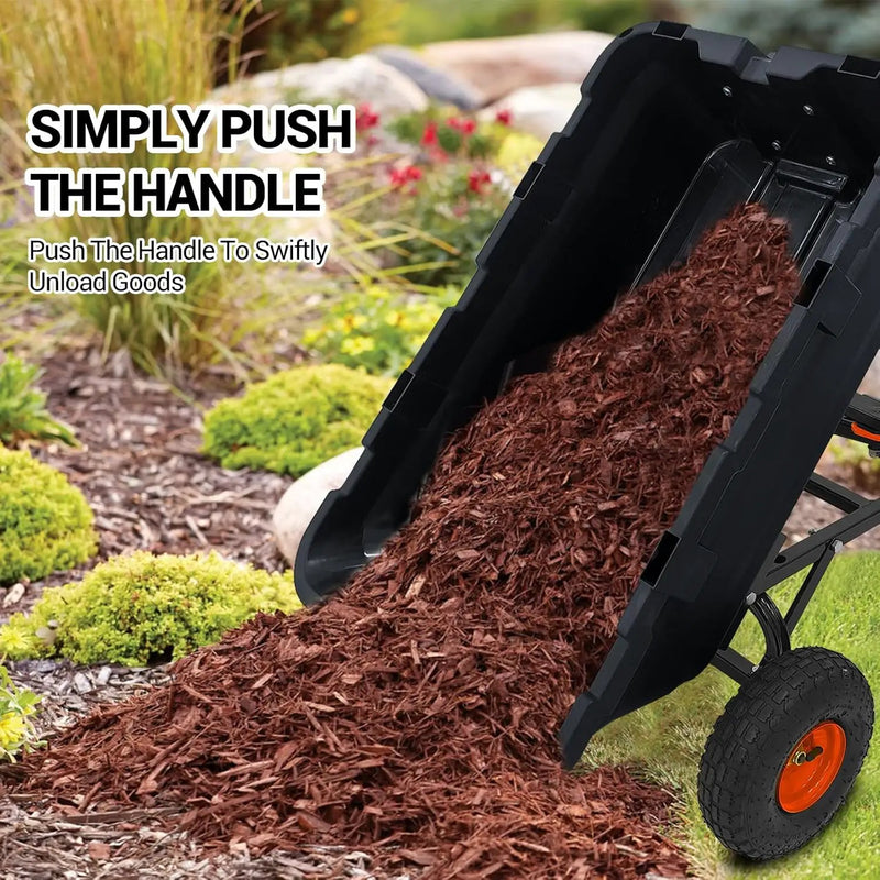 Garvee 800 lbs Poly Garden Dump Cart, Heavy-Duty Wheelbarrow with 10-Inch Tires, 180° Rotating Handle, Steel Frame and Quick Release System Garden Dump Cart for Soil Plants Gardening Tools Wood by GreenHaven Gardens