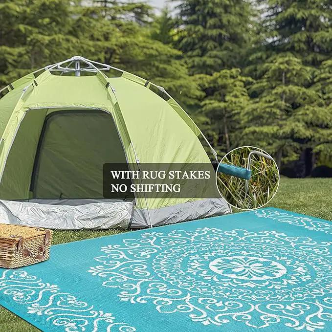 Pauwer Waterproof Outdoor Rug 8x10, Reversible Plastic Straw Patio Camping Rug, Indoor Outdoor RV Mat Carpet for Deck, Camper, Porch, Balcony, Backyard, Picnic, Floral Teal by GreenHaven Gardens