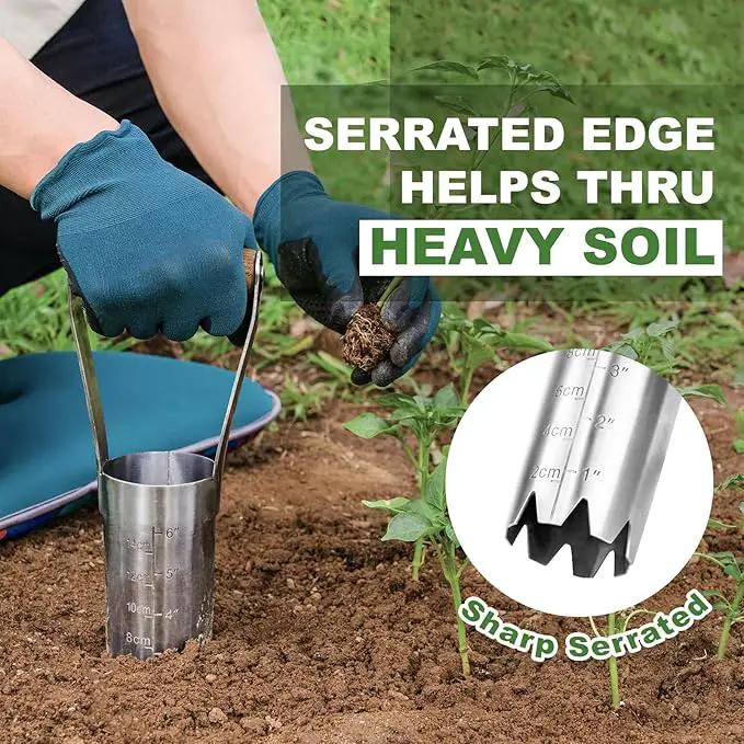 Haliaeetus Bulb Planter Tool, 6 inches Depth Mark Hand Bulb Planter, Non-Bending Stainless Steel Bulb Planter Digger, Garden Bulb Transplanter with Comfortable Wood Handle for Planting Tulip, Daffodil by GreenHaven Gardens