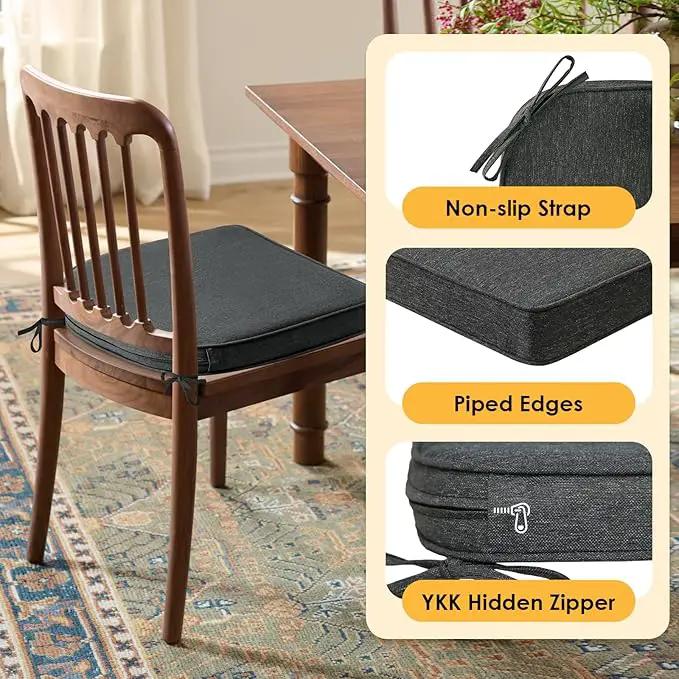 Outdoor Round Corner Seat Cushion, 17"x16"x2", Set of 4, Non Slip Seat Cushion Pads with Removable Cover for Patio Furniture, Garden Yard Lawn, Charcoal Gray by GreenHaven Gardens