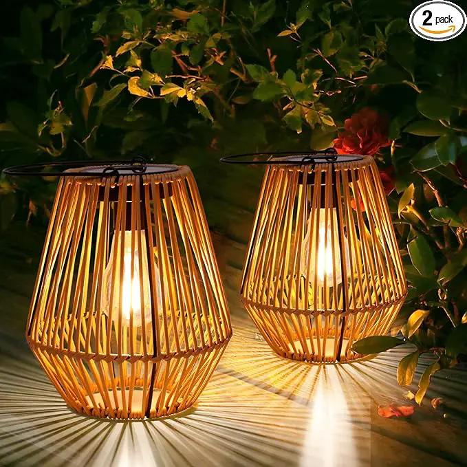 Solar Lantern,2 Pack Solar Wicker Lanterns Outdoor Waterproof Boho Lights for Outside Hanging Rattan Lights Outdoor Patio Lanterns Decoration for Garden,Yard,Porch,Trees,Lawn,Pathway by GreenHaven Gardens
