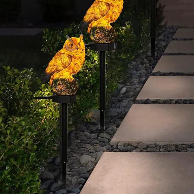 Dazzle Bright Owl Figure Solar LED Lights, Resin Garden Waterproof Decorations with Stake for Outdoor Yard Pathway Outside Patio Lawn Decor to Scare Birds Away, Brown (2 Pack) by GreenHaven Gardens
