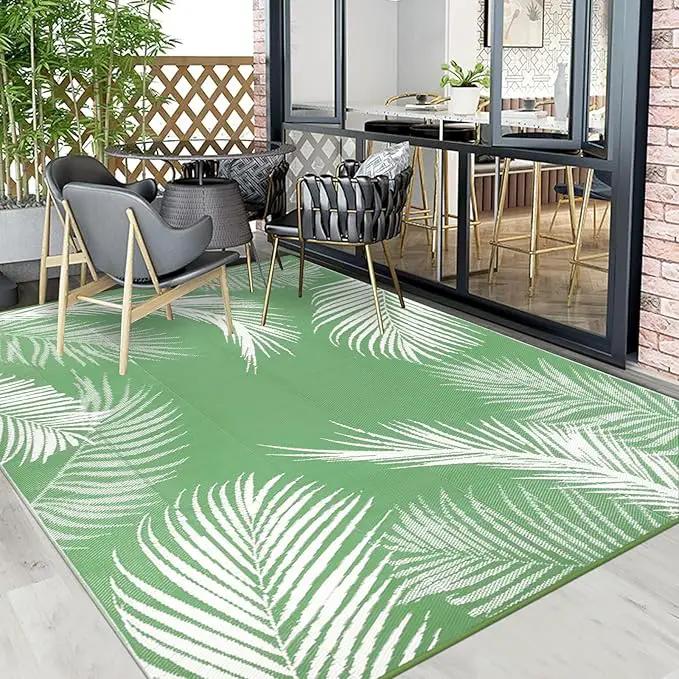 Pauwer Waterproof Outdoor Rug 6x9, Reversible Plastic Straw Patio Camping Rug, Indoor Outdoor RV Mat Carpet for Deck, Camper, Porch, Balcony, Backyard, Picnic, Leaf Green by GreenHaven Gardens