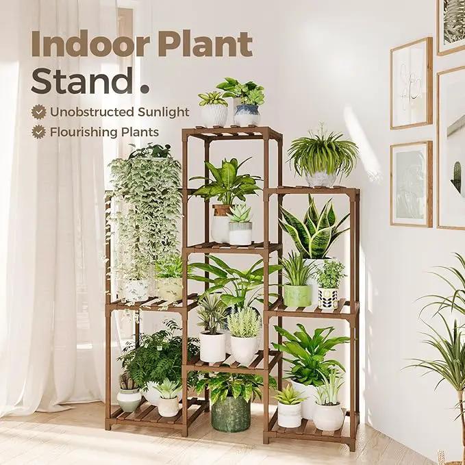 Bamworld Plant Stand Indoor Plants Shelf Outdoor Wood Plant Rack for 4 Tiers Large Flower Stand for Multiple Plants Ladder Plant Holder for Living Room Boho Home and Gardening by GreenHaven Gardens