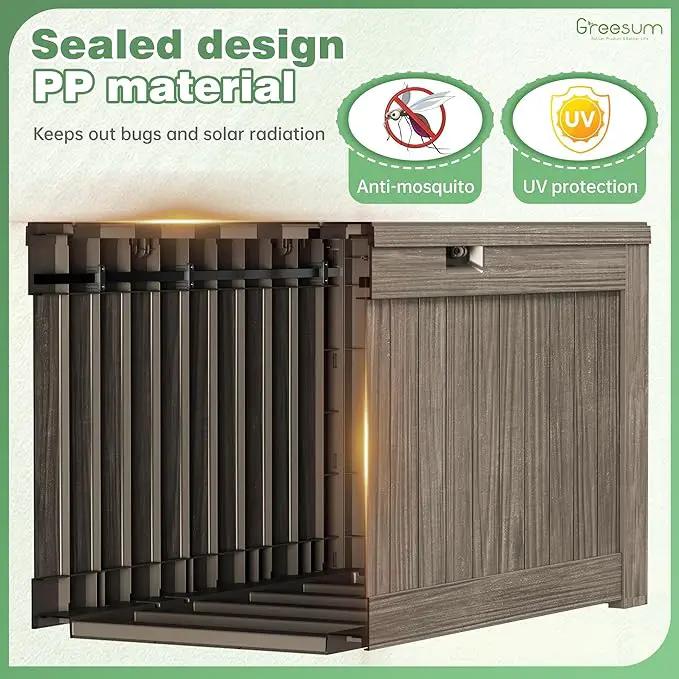 Greesum 120 Gallon Outdoor Storage Box with Lock - Large Resin Deck Box, Reinforced Lid for Garden, Patio, Lawn, Coffee by GreenHaven Gardens