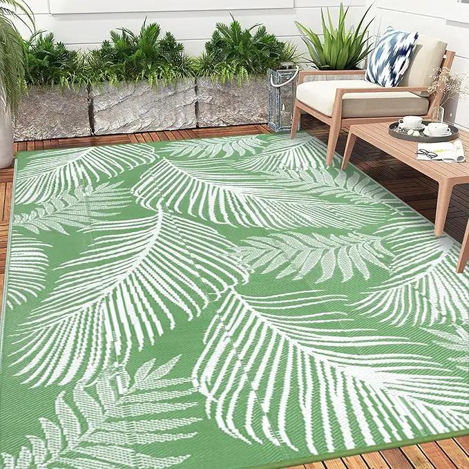 Pauwer Waterproof Outdoor Rug 6x9, Reversible Plastic Straw Patio Camping Rug, Indoor Outdoor RV Mat Carpet for Deck, Camper, Porch, Balcony, Backyard, Picnic, Leaf Green by GreenHaven Gardens
