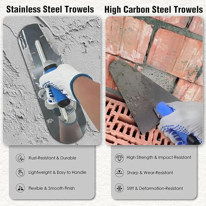 10PCS Concrete Trowel Set, Masonry Hand Tool Set Includes Large Flat Finishing and Pool Trowel, Wood Float, Concrete Edger and Groover, Margin Gauging, Wire Twister, Gloves & Carry Bag by GreenHaven Gardens