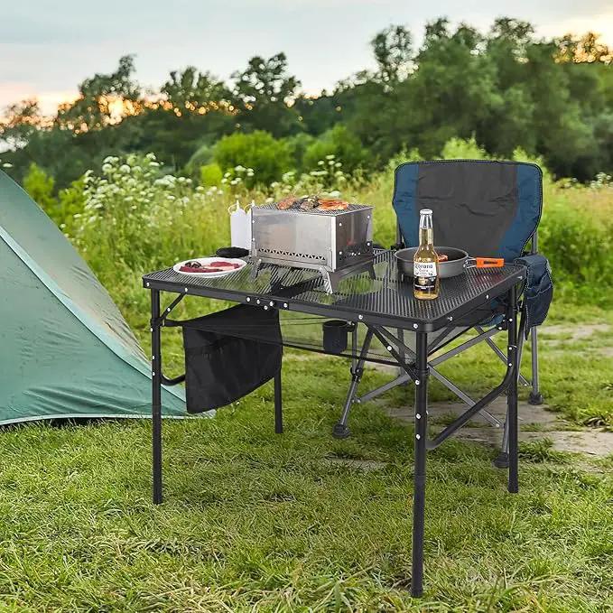 REDCAMP 36x24 Folding Grill Table for Outside, Lightweight Portable Metal Aluminum Outdoor Grill Table with Adjustable Height Legs, Great for Camping Picnic Cooking BBQ, Black 3ft by GreenHaven Gardens