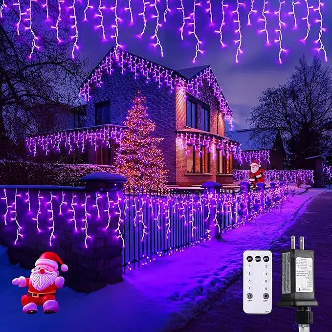 JMEXSUSS 800 LED Purple Icicle Lights Outdoor, Purple Icicle Christmas Lights Indoor Plug in with Remote, Purple Christmas Lights for Outside Fireplace Eave Yard Christmas Decor by GreenHaven Gardens