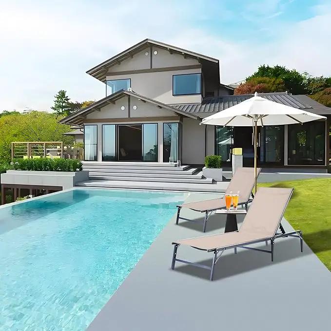 Outdoor Chaise Lounge Chair, Foldable & Assemble-Free, 6 Adjustable Positions, Durable Rust-Resistant Frame, Portable Outdoor Pool Lounge Chairs for Pool Patio Beach, Khaki by GreenHaven Gardens