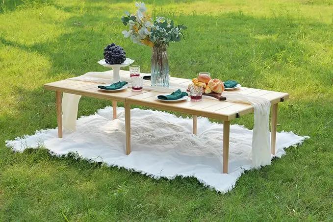 30×30-inch Bohemian Style Picnic Table with 60×30-inch Tabletop and Dual Height Adjustment for Patio Grilling. by GreenHaven Gardens