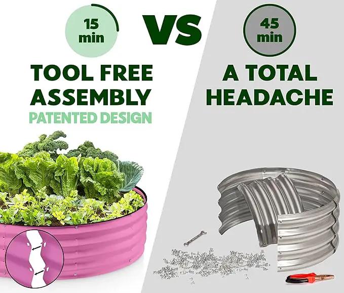 Round Galvanized Raised Garden Bed // 4×4×1 ft Galvanized Raised Garden Beds Outdoor for Gardening, Vegetables, Flowers // Patented Tool-Free Design Round Planter (Pink) by GreenHaven Gardens