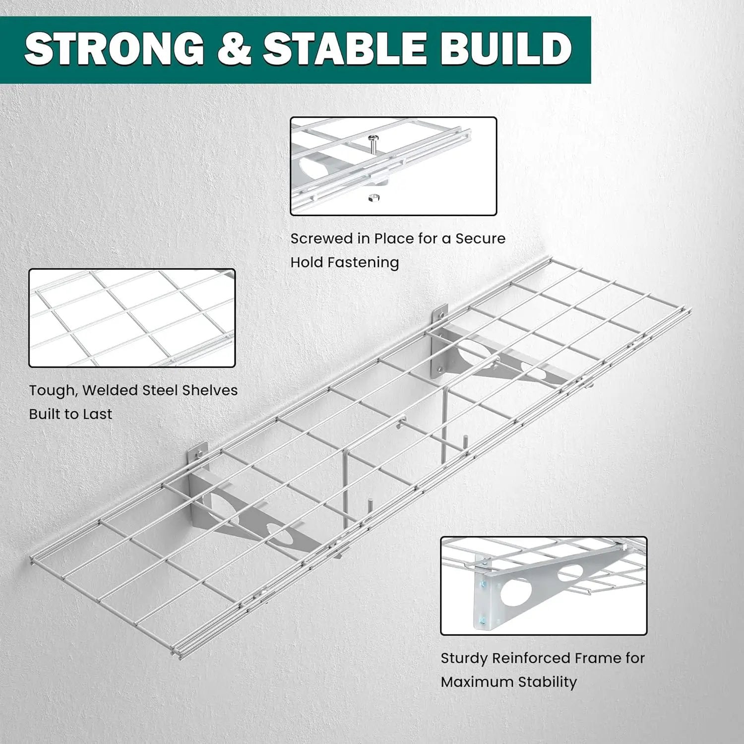 EVERHANGER Garage Wall Shelves, 12 X 48 Inch Wall Mounted Storage Shelves, Heavy Duty Metal Shelving with Hooks, 2 Pack, White by GreenHaven Gardens