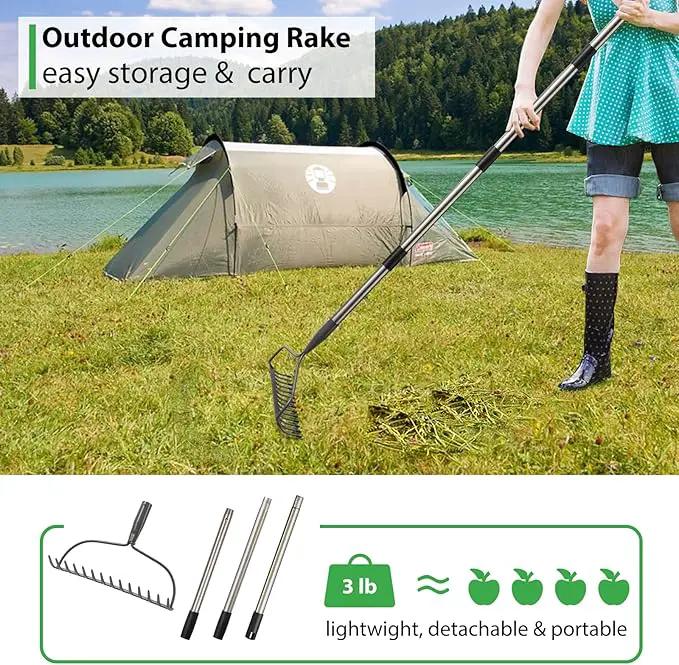 Rake for Leaves, Garden Bow Rake for Lawns Heavy Duty, 5 ft Back-Saving Long Handle, 14 Metal Tines, Yard Gardening Tools for Loosen Soil, Clear Gravel Grass Rock, Level Mulch by GreenHaven Gardens