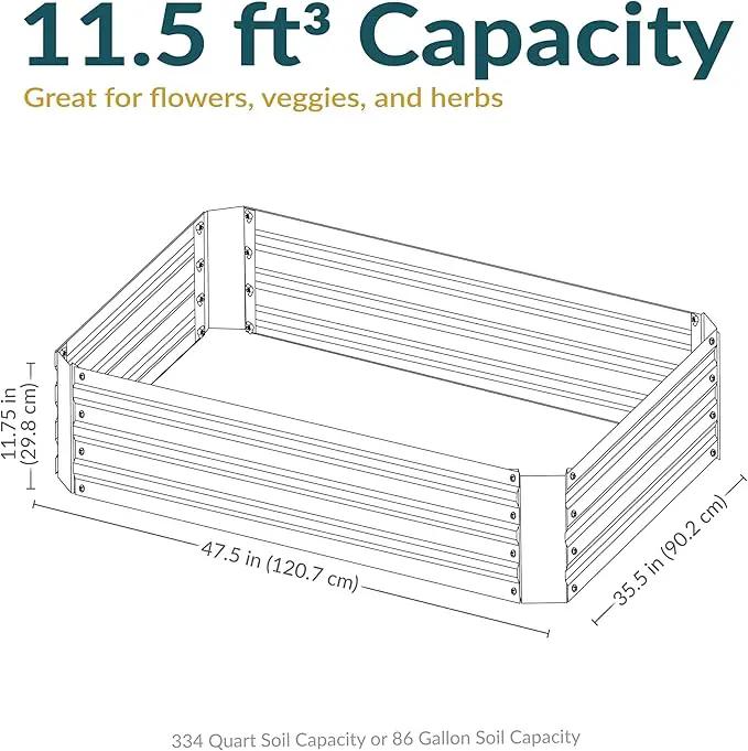 Sunnydaze 11.75" H Raised Metal Garden Bed - Galvanized Raised Garden Bed Outdoor for Vegetables and Flowers - Dark Gray - 4' x 3' Rectangle by GreenHaven Gardens