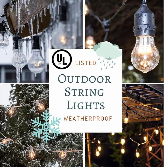 Hometown Evolution, Inc. 50 Foot E26 Outdoor Commercial String Lights with Suspended Socket for Weatherproof Heavy Duty Vintage Outside Lighting - Set of 25 A15 Clear Bulbs by GreenHaven Gardens