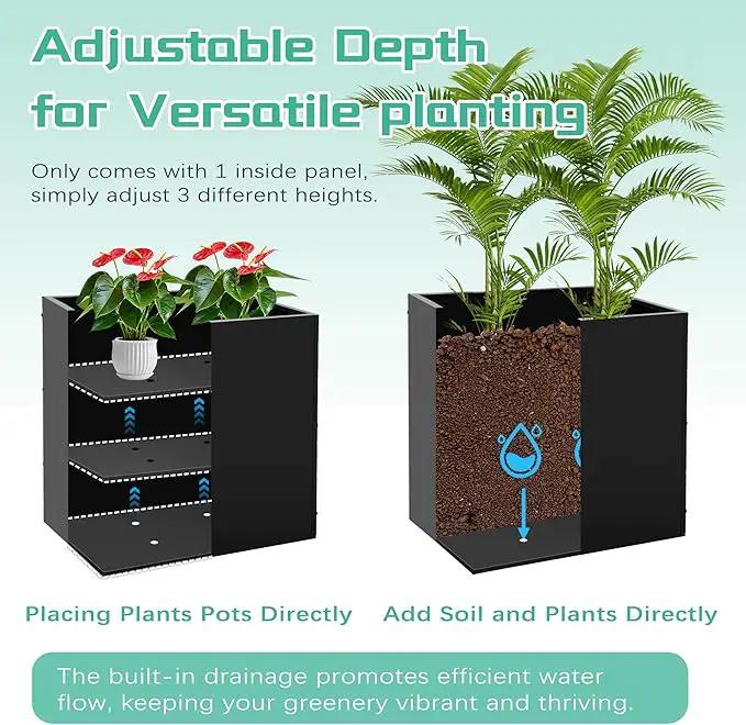 Metal Rectangular Planter Box, Small Planter Boxes Outdoor, 18''L x 18''W x 20''H Heavy Duty Plant Box with Removable Insert Shelf, 3 Tier Adjustable Height Tall Garden Planter for Plants, Flowers by GreenHaven Gardens