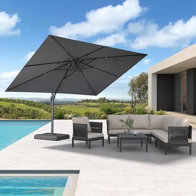 PURPLE LEAF 9' X 11.5' Rectangle Patio Umbrella Outdoor Large Aluminum Cantilever Umbrella with 3 Years Fade Resistance Recycled Fabric and 360-degree Rotation for Garden Deck Pool, Mist Grey by GreenHaven Gardens