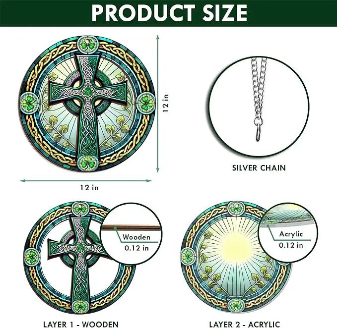 St Patricks Day Decorations - Irish Gifts for Men Women Friends Family, St Patricks Day Accessories, Celtic Cross Home Decor - Double Layered Hanging Suncatcher 12 in by GreenHaven Gardens
