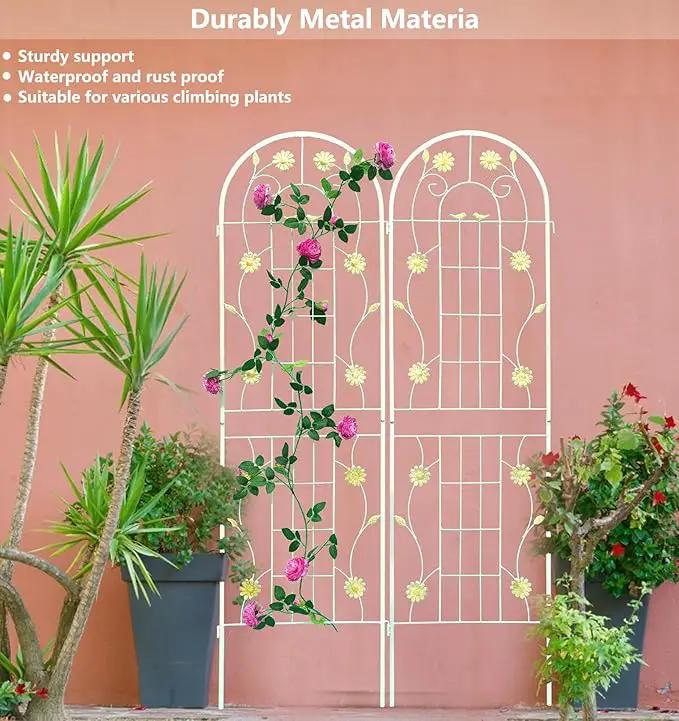 2 Pack Metal Garden Trellis for Climbing Plants 71" H Cream White Garden Fence Rustproof Trellis Support Roses Flower Outdoor Lawn, Cream White by GreenHaven Gardens