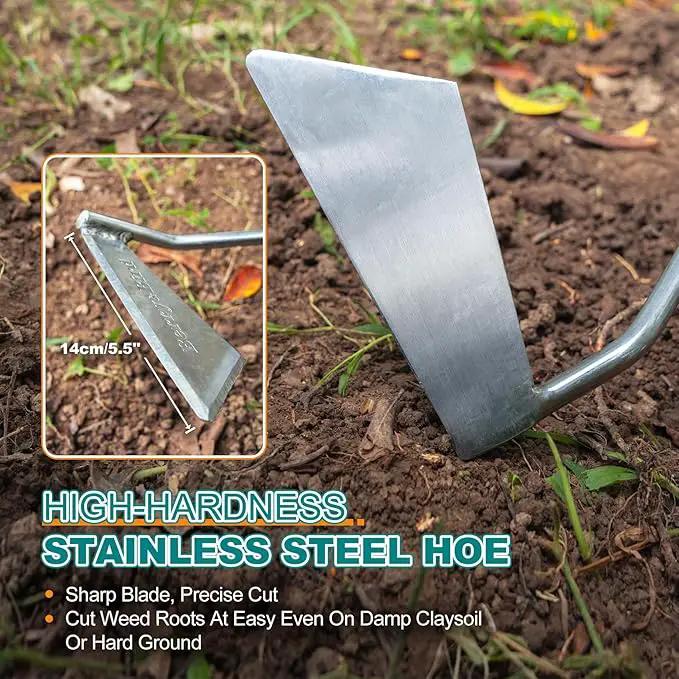 Berry&Bird Swoe Garden Hoe, 61.8'' Stainless Steel Long Handled 3 Edge Hoe with Wooden Hand, Mini Angled/Warren Hoe, Soil Cultivator Weeding Tool for Grass Flower Backyard by GreenHaven Gardens