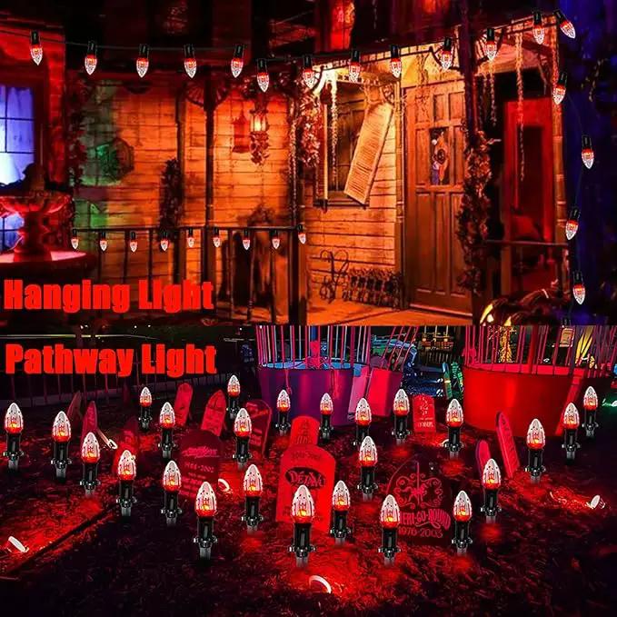 C9 Halloween Pathway Lights Outdoor, 38Ft Halloween Blood Teardrop Pathway String Lights with 25 C9 Flicker Flame Lights, Halloween Decoration Walkway Lights for Outdoor Pathways Gardens and Yards by GreenHaven Gardens