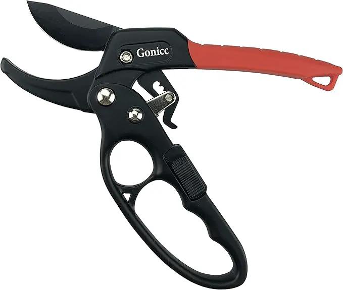 gonicc 8" Professional Ratchet Anvil Pruning Shears (GPPS-1011), Ratcheting Mechanism, Anvil groove design, Reinforced Design Handle, Garden Shears Clippers, Anvil Pruner, Hand Tools Scissors Loppers by GreenHaven Gardens