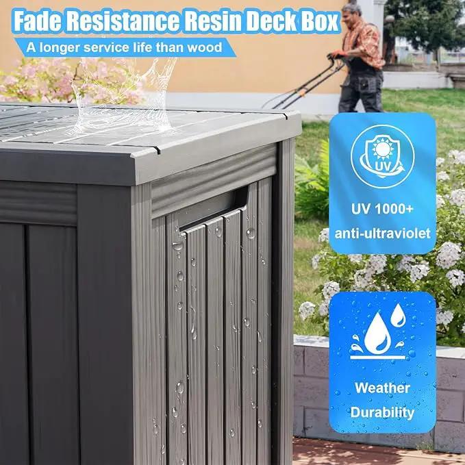 200 Gallon Lockable Resin Deck Box, Waterproof & UV-Resistant Outdoor Storage Box for Outdoor Cushion Storage, Garden Tools & Pool Accessories Storage, Gray by GreenHaven Gardens