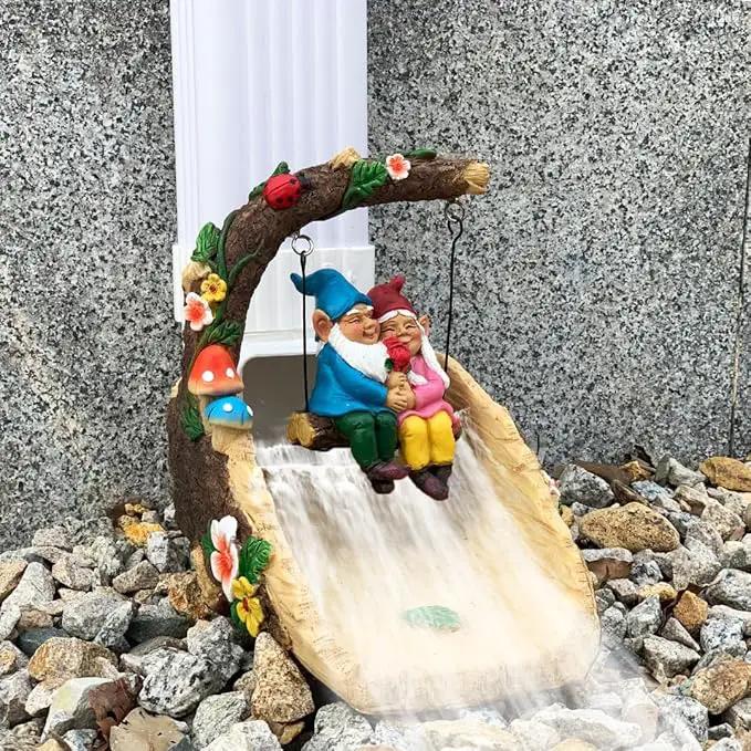Gnome On The Swing Gutter Downspout Extension Decoration,Rain Downspout Diverter Garden Statue,Decorative Gutter Extension,Downspout Splash Block,Animal Resin Statue Outdoor Décor by GreenHaven Gardens