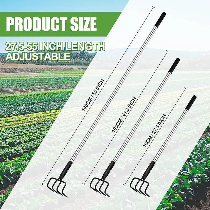 Long Hand Cultivator, Carbon Steel & Stainless Steel Tiller Cultivator, Garden Cultivator with Telescopic Handle and Soft Handle Cover, Hand Tiller for Digging Loosening Weeding by GreenHaven Gardens