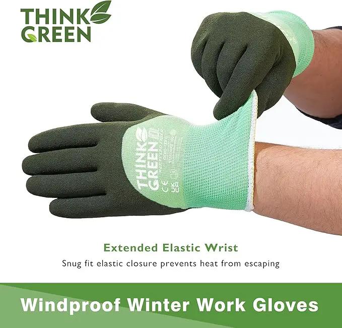 COOLJOB Thick Fleece Lined Winter Thermal Warm Freezer Work Gloves, 100% Recycled Polyester Base with Non-Slip Grip, Windproof for Cold Weather, 1 Pair, Large, Green by GreenHaven Gardens