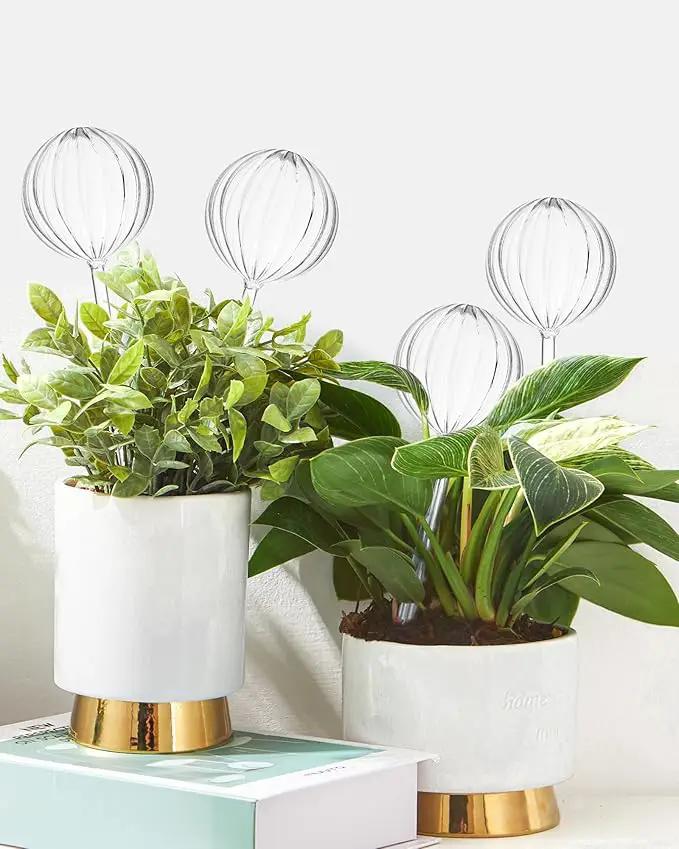 DN DECONATION 4 Pcs Plant Watering Globes, Clear Glass Watering Bulb, Watering Bulbs for Indoor Plants & Outdoor Plants, Automatic Plant Watering System to Support Plant Health, Striped Water Globes by GreenHaven Gardens