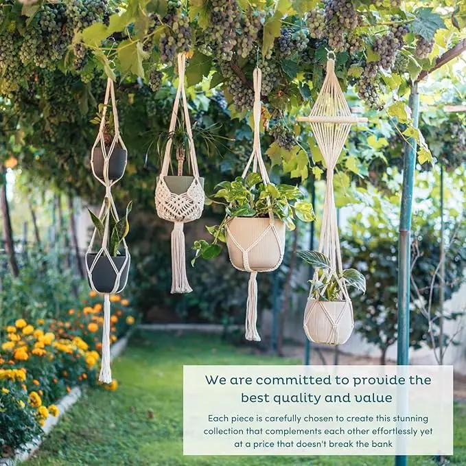 Nook Theory 4-Pack Macrame Plant Hanger - with 8 Ceiling Hooks - Hanging Planter Indoor Outdoor - Hanging Plant Holder - Decorative Bohemian Plant Hangers - Hanging Plants (Black) by GreenHaven Gardens
