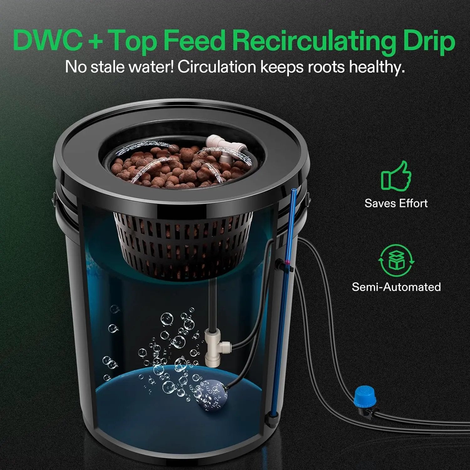 VIVOSUN DWC Hydroponics Grow System with Top Drip Kit, 5-Gallon Deep Water Culture, Recirculating Drip Garden System with Multi-Purpose Air Hose, Air Pump, and Air Stone (4 Buckets + Top Drip Kit) by GreenHaven Gardens