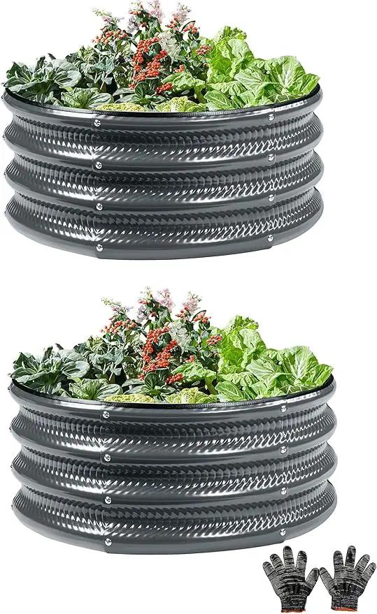 2Pack 2x2 FT Round Raised Garden Bed, Galvanized Planter Raised Beds for Outdoor Vegetables, Flowers & Herbs, Heavy-Duty Metal Raised Garden Beds, Rust-Resistant & Easy Assembly (Grey) by GreenHaven Gardens