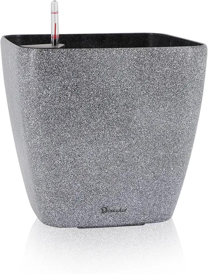 Dexceder 15x14 Self Watering Planter with Wheels Indoor Outdoor, Inner Mat Design, Thickened Large Floor Standing Flower Plant Pot with Water Level Indicator (Stone Matte) by GreenHaven Gardens
