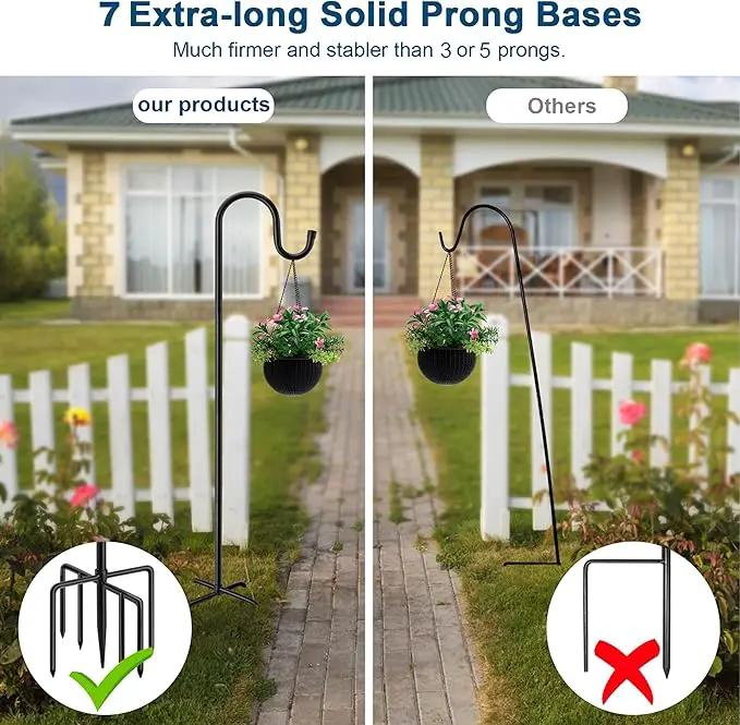 72" Shepherds Hooks for Outdoor, Heavy Duty Bird Feeder Pole with 7 Base Prongs, Adjustable Garden Hanging Holder for Bird Feeders, Solar Light Lanterns, Garden Plant Hanger Stands, 2 Packs by GreenHaven Gardens