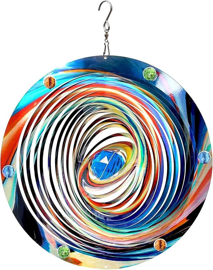 FONMY Mandala Wind Spinner w/Crystal Ball-Blue Plenet 3D Stainless Steel Hanging Spinners Worth Gift Christmas Decoration Indoor/Outdoor Garden Décor Kinetic Yard Art 12 Inches Wind Sculpture by GreenHaven Gardens