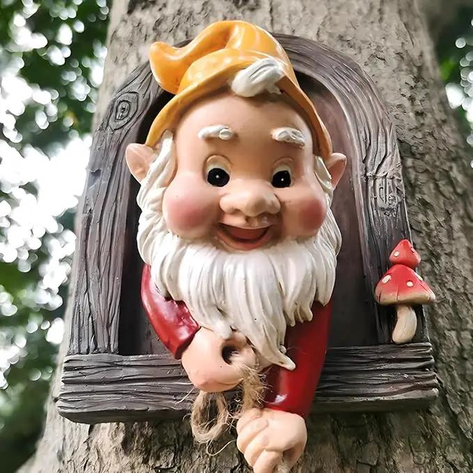 Elenon Climbing Gnomes Tree Faces Decor Outdoor for Yard, Adorable Gnome Tree Hugger Fairy Door Statue for Tree, Funny Garden Tree Peeker Sculpture Yard Patio Art by GreenHaven Gardens