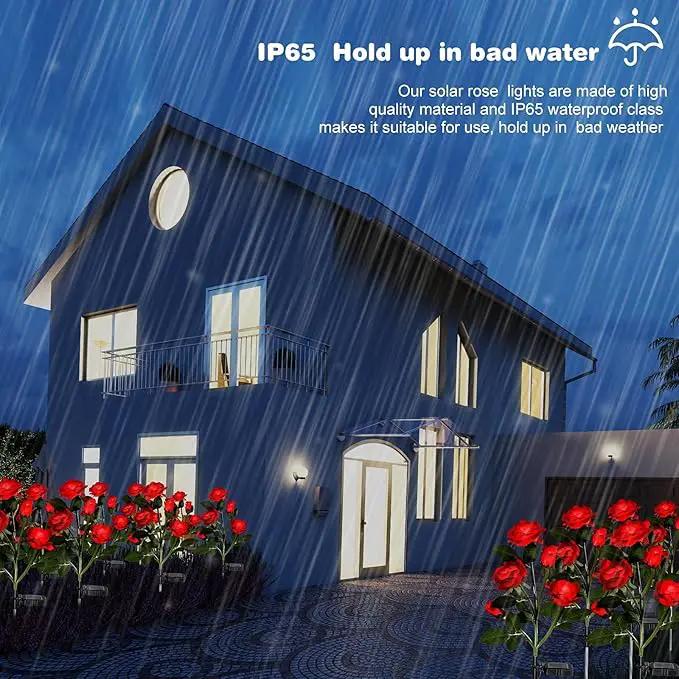4 Pack Outdoor Solar Flower Lights Waterproof Garden Decorative Lights Outside Solar Powered Pathway Lights with 20 Realistic Rose Flowers for Yard Lawn Pathway Backyard Decor(Red) by GreenHaven Gardens