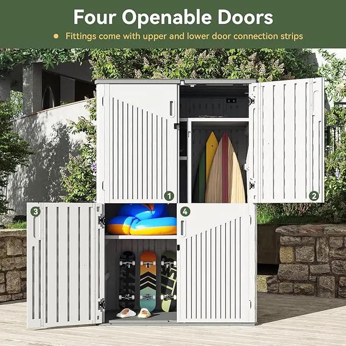 Aoxun White Resin Outdoor Storage Shed with 2 Shelves & Floor, 64 Cu.Ft Vertical Waterproof Cabinet for Garage, Pool, Bike, Garden Tools, Patio Furniture by GreenHaven Gardens