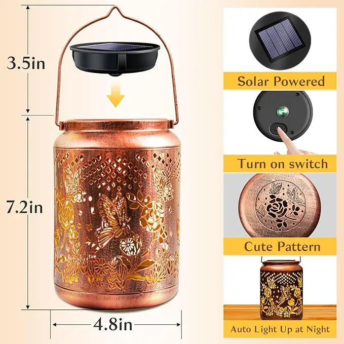 Hyriony Butterfly Solar Lanterns Outdoor Waterproof Metal Hanging Lights, Garden Decor Gifts for Women, Mom, Grandma Solar Decorations for Yard, Patio, Backyard, Porch, Lawn, Walkway, Tabletop by GreenHaven Gardens