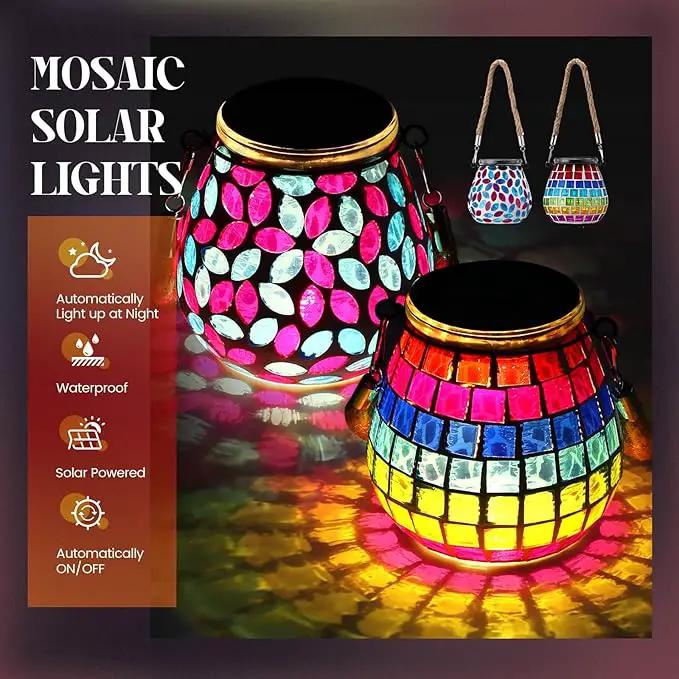 4 Pack Mosaic Solar Lights Outdoor Hanging Lanterns Waterproof Mosaic Lamp Decorative Solar Lanterns Night Lights for Garden, Patio, Yard, Holiday Party Decoration, 4 Pattern by GreenHaven Gardens