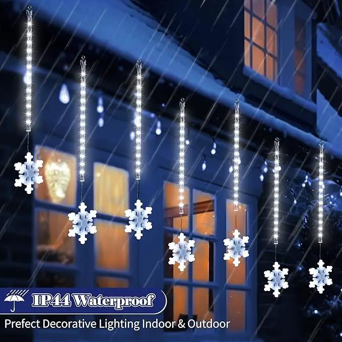 Enhon 2 Pack Meteor Shower Snowflake Lights Outdoor with Timer, Total 480 LED 12in 16 Tube Connectable Waterproof Meteor Rain Drop Christmas Light with Snowflake for Xmas Tree Roof Garden(Cool White) by GreenHaven Gardens