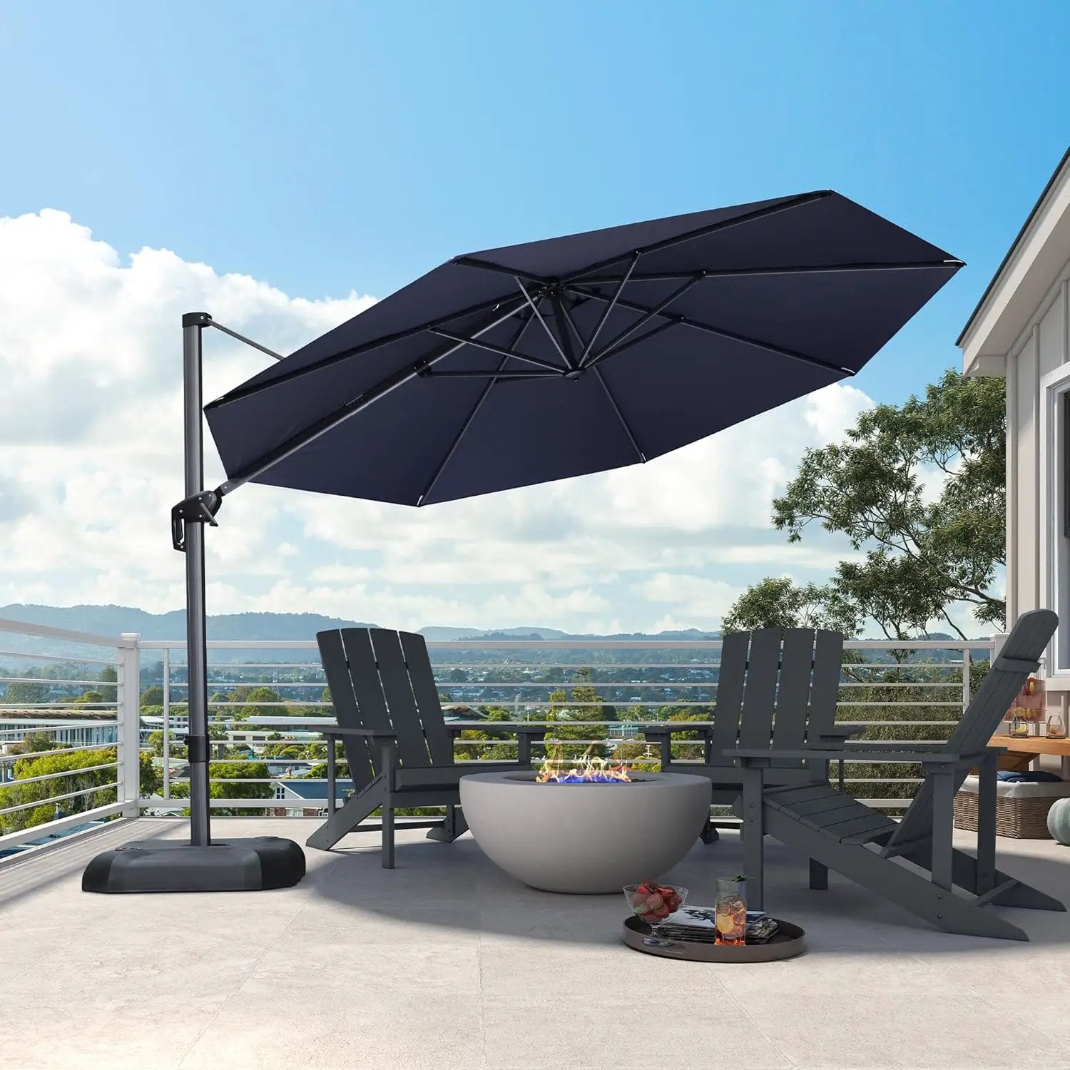 PURPLE LEAF 11 Feet Patio Umbrella Outdoor Cantilever Round Umbrella Aluminum Offset Umbrella with 360-degree Rotation for Garden Deck Pool Patio, Navy Blue by GreenHaven Gardens