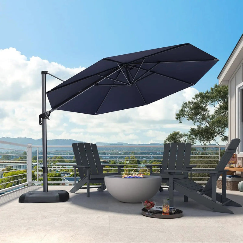 PURPLE LEAF 11 Feet Patio Umbrella Outdoor Cantilever Round Umbrella Aluminum Offset Umbrella with 360-degree Rotation for Garden Deck Pool Patio, Navy Blue by GreenHaven Gardens