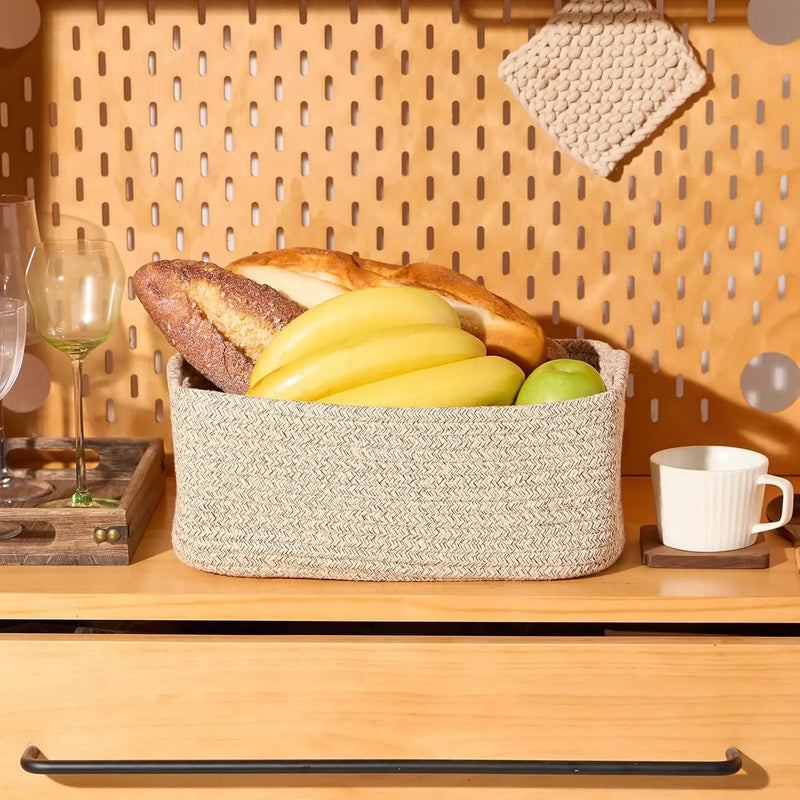 Small Storage Baskets for Organizing | Closet Organizer Bins | Shelf Toy Basket | Woven Rope Baskets | Cube Decorative Box | Shallow Basket | 13x8.5x5.1” | 4 Packs Mixed Brown by GreenHaven Gardens