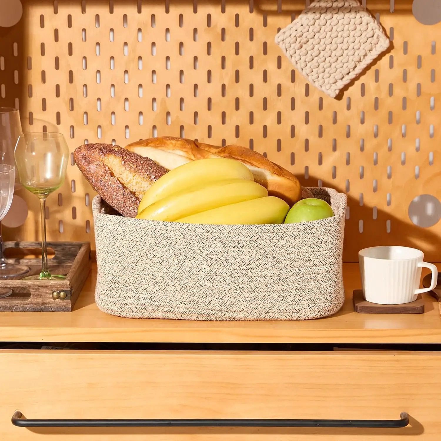 Small Storage Baskets for Organizing | Closet Organizer Bins | Shelf Toy Basket | Woven Rope Baskets | Cube Decorative Box | Shallow Basket | 13x8.5x5.1” | 3 Packs Mixed Brown by GreenHaven Gardens