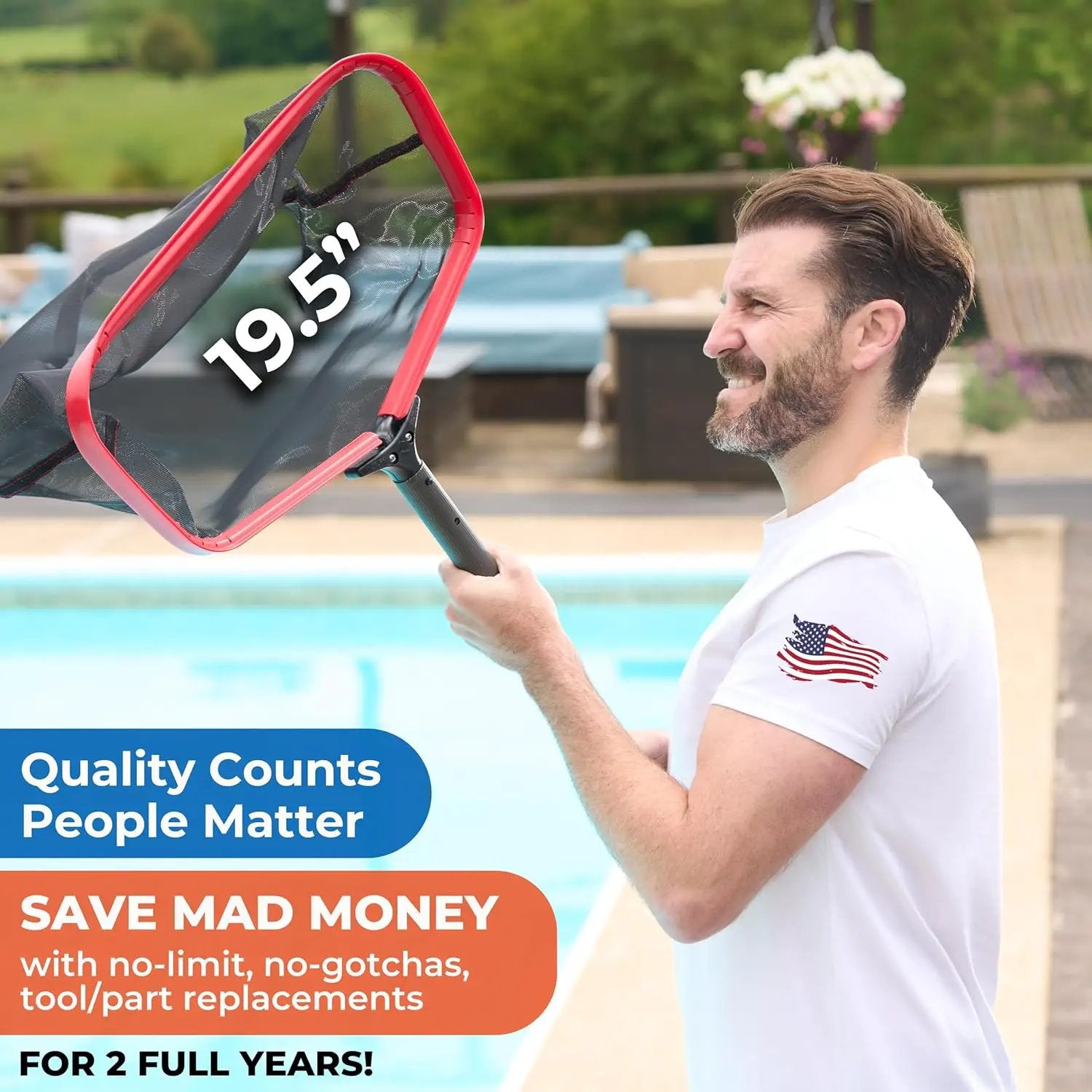 ProTuff 19.5" Fine Pool Net – 2 Year Unconditional Free Replacement – Cleans 3X Faster Than Vacuums – Wide Pool Skimmer with Deep Bag for Easy Maintenance – Skimmer Net for Leaves, Bugs & Other Debris by GreenHaven Gardens