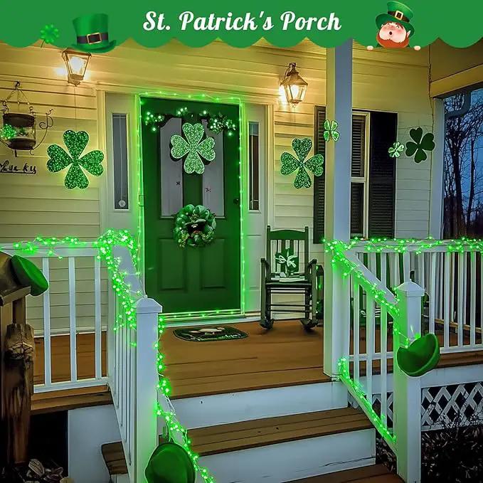 JMEXSUSS 2 Pack Green Solar Fairy Lights, Each 33ft 100 LED Green Solar Lights Outdoor, Waterproof St Patricks Day String Lights for Outside Patio Garden Party Tree Decorations by GreenHaven Gardens